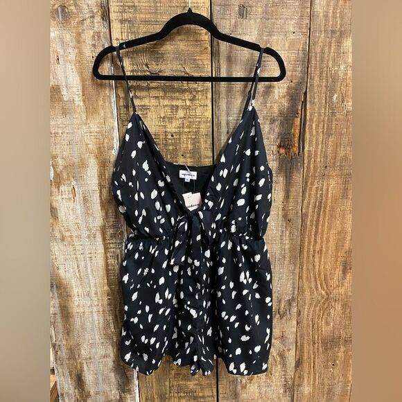 Superdown
shelby front tie romper Black White Polka Dot jumpsuit Revolve XL - Picture 7 of 8